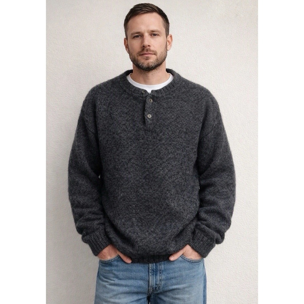 Vintage Woolrich Wool Henley Sweater Men's Large Gray